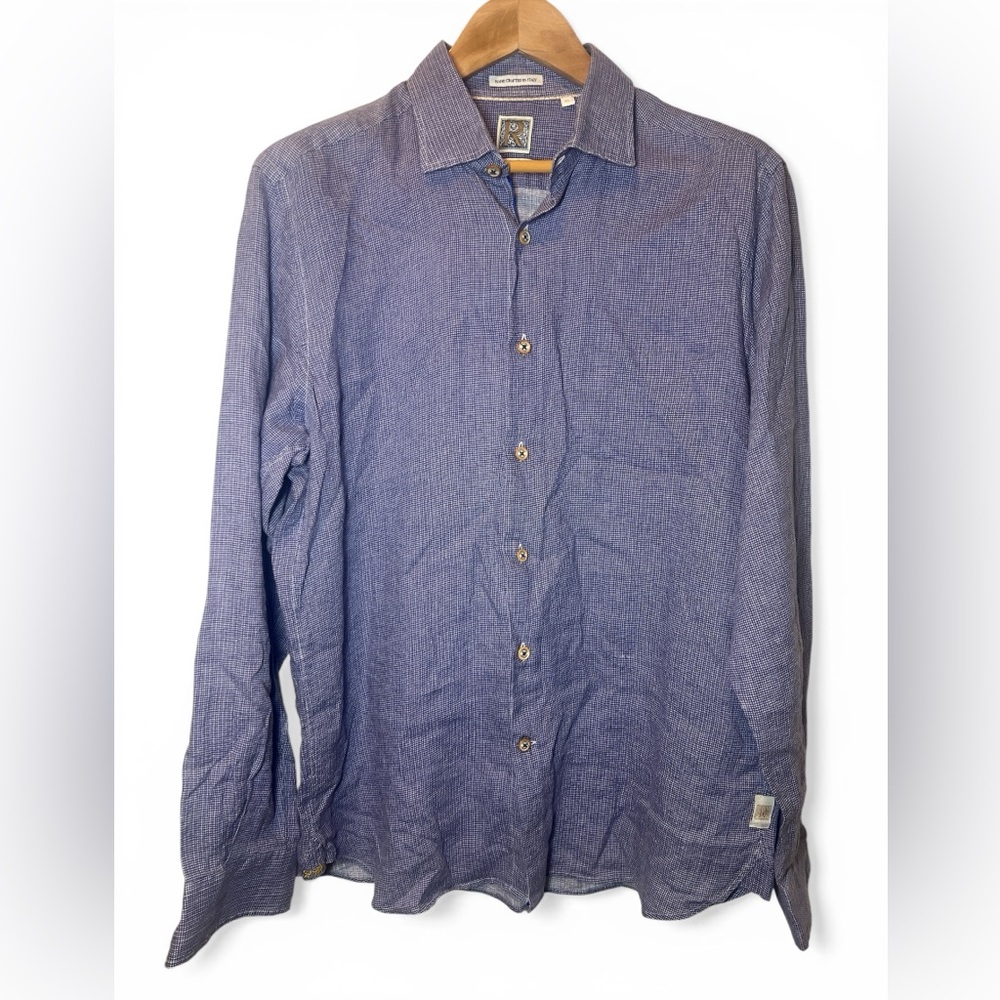 BY Robert Graham Linen Italy Houndstooth Button Down Purple Men Preppy XL